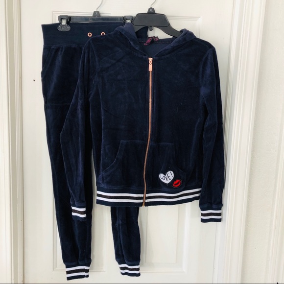 Betsy Johnson Navy blue patchwork Velour striped joggers SIZE small